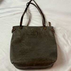 In Blue Classic Leather Handmade Zipper Tote Bag Grey Brown W/Crossbody Strap